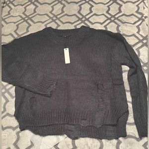 Olivaceous Dark Green Distressed Crop Sweater Medium